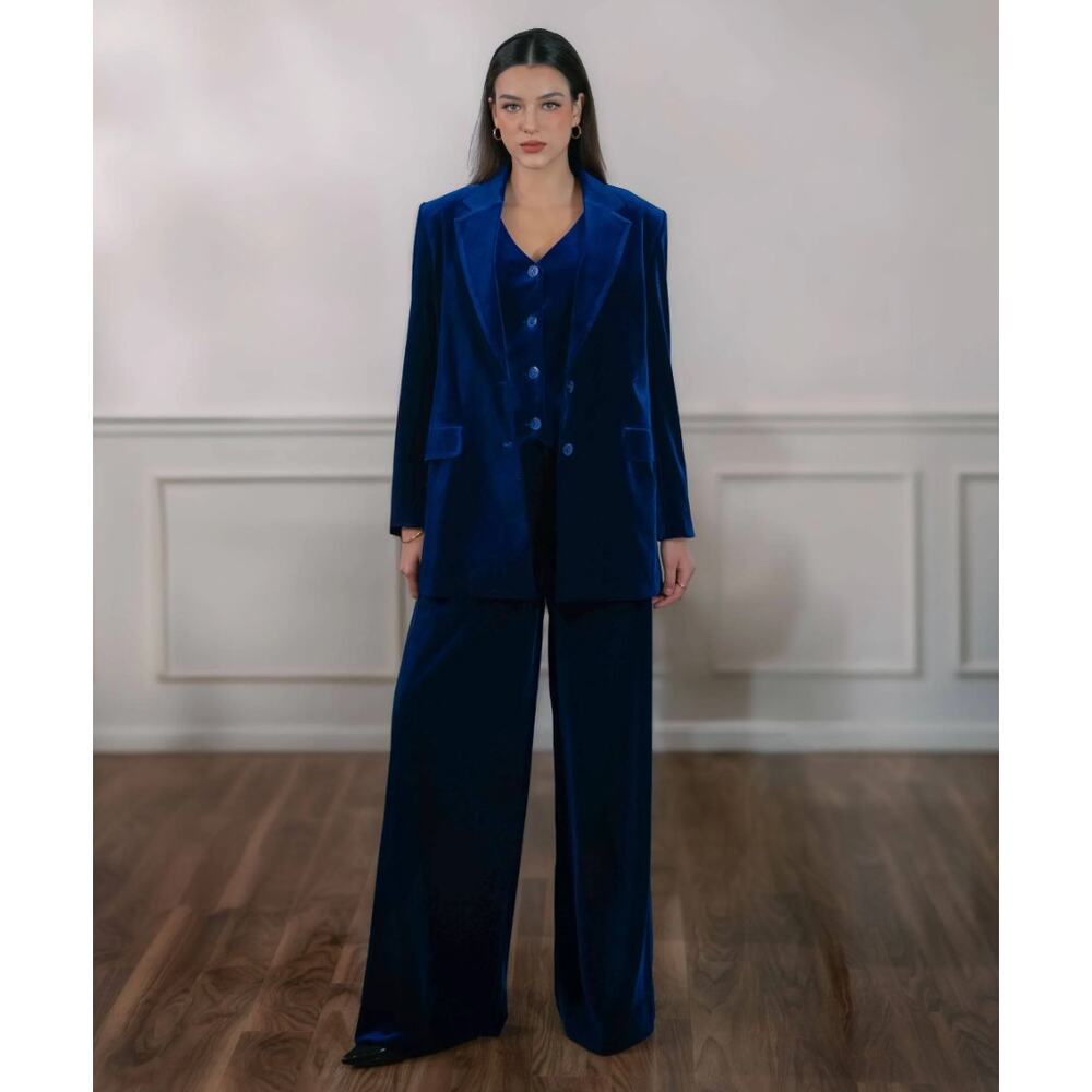 Atelier De La Hang Oversized Magestic Blue Velvet Blazer M NWT